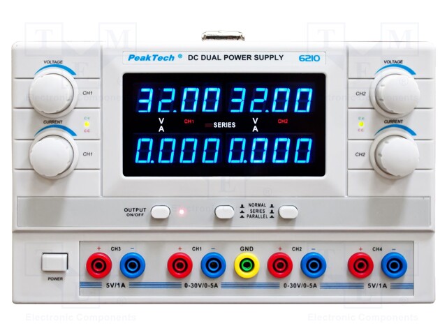 Power supply: laboratory; Channels: 4; 0÷30VDC; 0÷5A; 0÷30VDC; 0÷5A