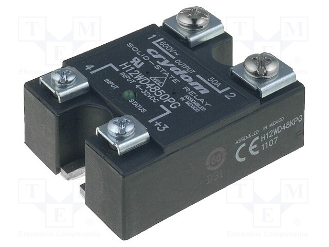 Relay: solid state; Ucntrl: 3÷32VDC; 50A; 48÷660VAC; Series: H12WD