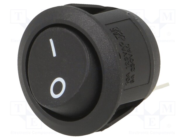 ROCKER; SPST; Pos: 2; OFF-ON; 10A/28VDC; black; none; Rcont max: 50mΩ