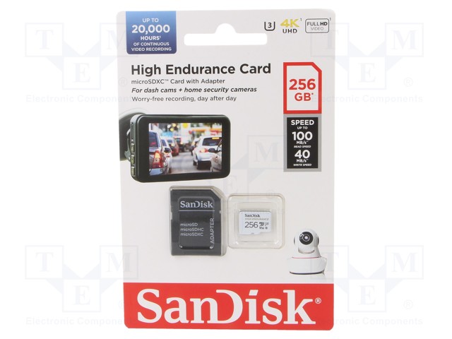 Memory card; SD XC Micro; 256GB; Read: 100MB/s; Write: 40MB/s