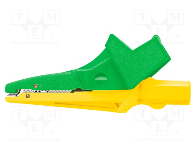 Crocodile clip; 12A; 600VDC; yellow-green; Grip capac: max.20mm