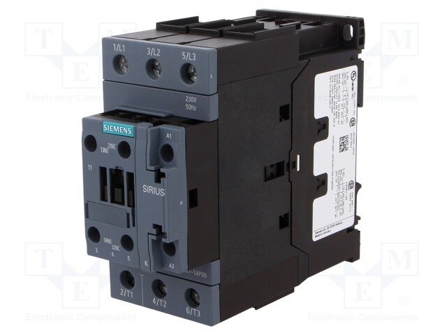 Contactor: 3-pole; NO x3; Auxiliary contacts: NO + NC; 230VAC; 65A