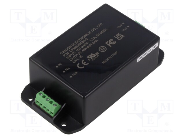 Power supply: switched-mode; 50W; 48VDC; 1.04A; 55.2x106.6x30.5mm