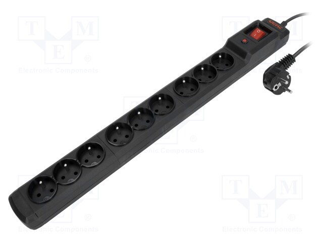 Plug socket strip: protective; Sockets: 9; 250VAC; 10A