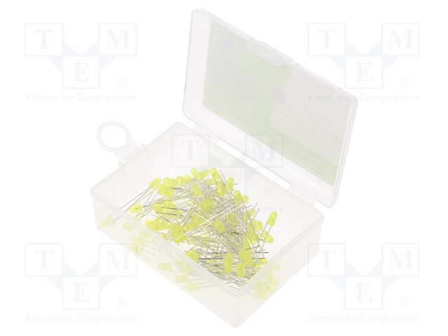 3mm; yellow; 68mcd; 30°; Kit: LED; plastic box; 100pcs.