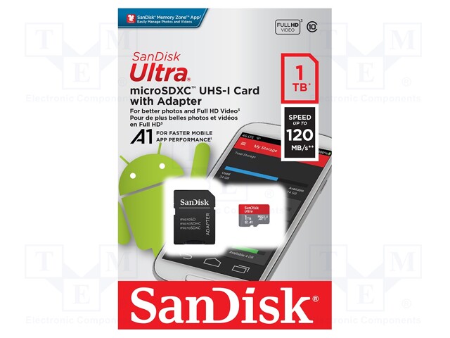 Memory card; Android; SD XC Micro; 1TB; 120MB/s; Class 10 UHS U1