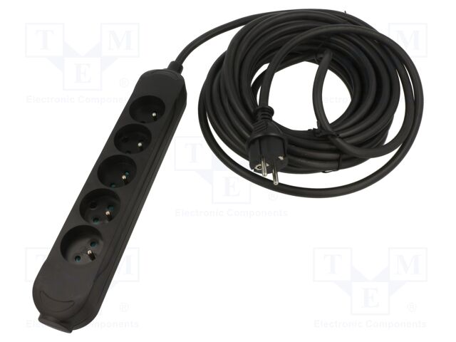 Extension lead; Sockets: 5; PVC; black; 3x1,5mm2; 3m; 16A; PRO