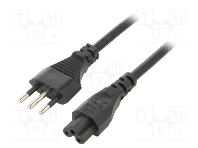 Cable; CEI 23-50 (L) plug,IEC C5 female; PVC; 1m; 3G0,75mm2; 10A