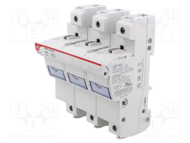 Fuse holder; cylindrical fuses; 22x58mm; Mounting: DIN; 100A; IP20
