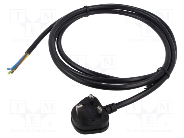 Cable; BS 1363 (G) plug,wires; PVC; 2.5m; black; 3x1,5mm2; 16A