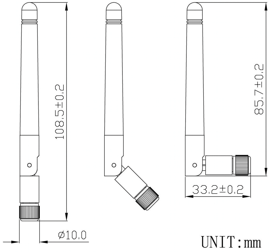 Antenna; WiFi; 3dBi; linear; angular,twist-on,vertical; 50Ω