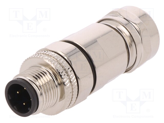 Plug; M12; PIN: 4; male; D code-Ethernet; for cable; soldered; IP67