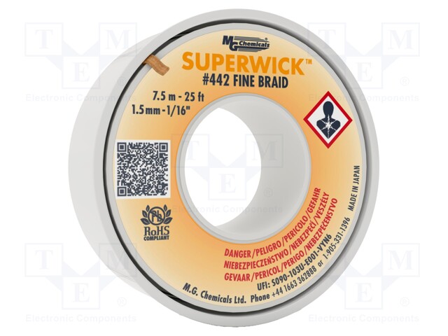 Tape: desoldering; halide-free,rosin,RMA,ROL0; W: 1.5mm; L: 7.5m