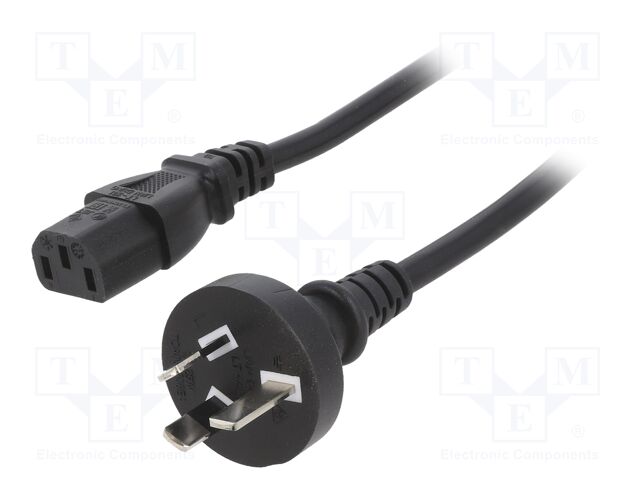 Cable; AS/NZS 3112 (I) plug,IEC C13 female; PVC; 3m; black; 10A