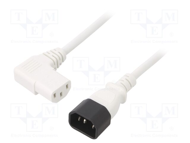 Cable; IEC C13 female 90°,IEC C14 male; PVC; 5m; white; 3G1mm2