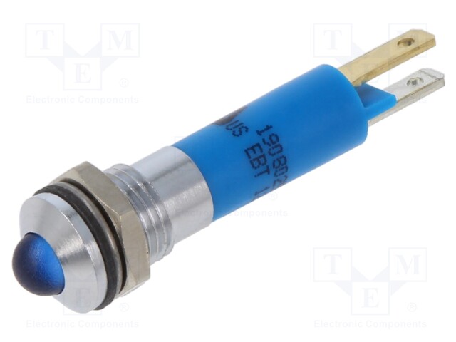 Indicator: LED; prominent; blue; 12VDC; 12VAC; Ø8mm; plastic