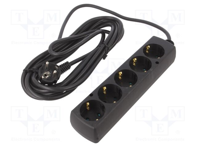 Extension lead; 3x1.5mm2; Schuko; Sockets: 5; PVC; black; Len: 5m
