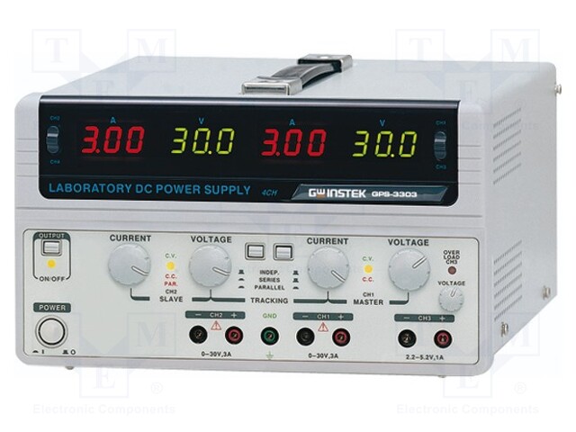 Power supply: laboratory; Channels: 3; 0÷30VDC; 0÷3A; 0÷30VDC; 0÷3A