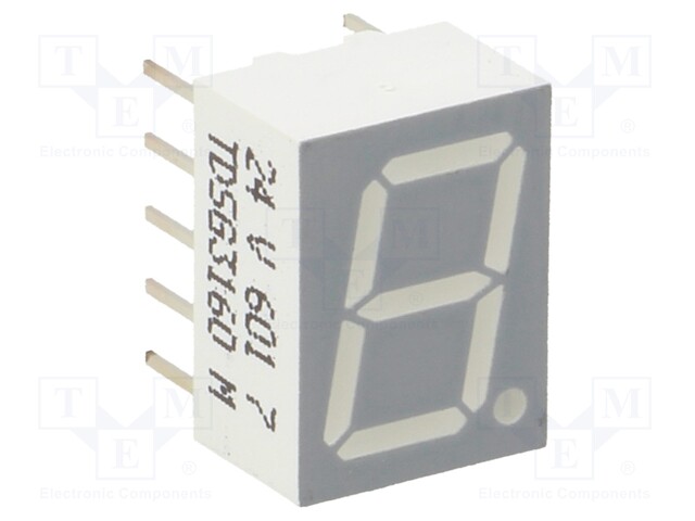 Display: LED; 7-segment; 10mm; 0.39"; No.char: 1; green; 0.45÷6.8mcd