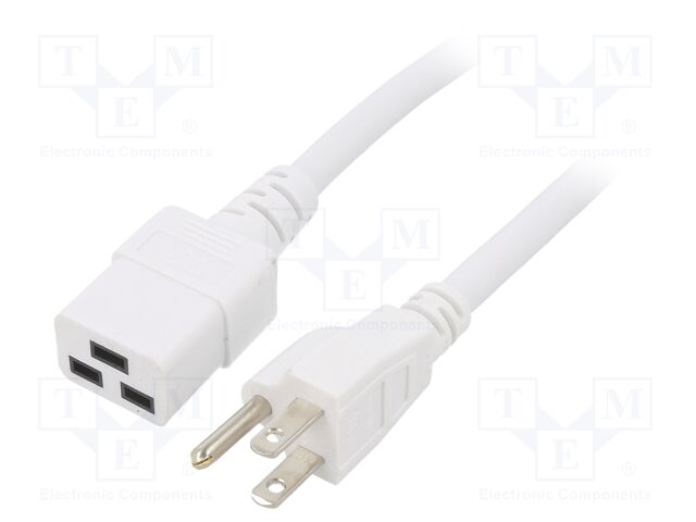 Cable; IEC C19 female,NEMA 5-15 (B) plug; PVC; 2m; white; 3x14AWG
