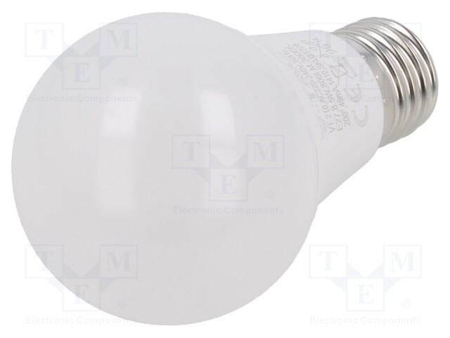 LED lamp; warm white; E27; 220/240VAC; 806lm; P: 8.5W; 200°; 3000K