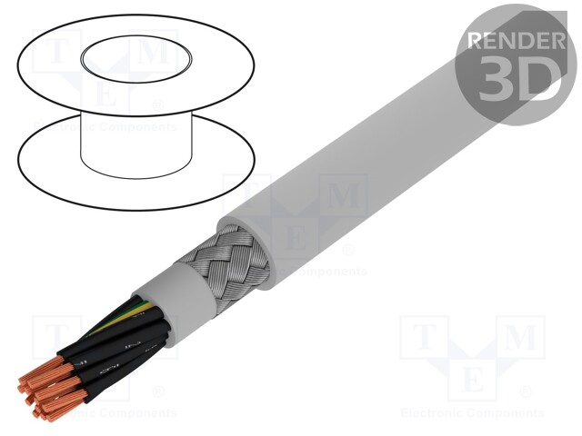 Wire; Pro-Met; 12G1,5mm2; tinned copper braid; PVC; grey; 300/500V