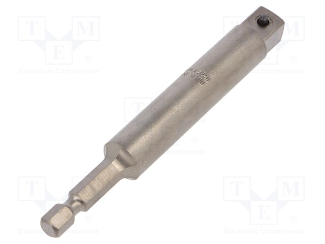Adapter; Overall len: 100mm; Mounting: 1/4" (C6,3mm),square 3/8"