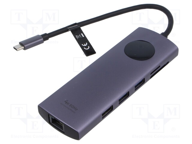 Hub USB; USB 2.0,USB 3.0; grey; Number of ports: 9; 0.15m
