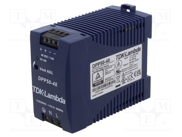 Power supply: switched-mode; for DIN rail; 50W; 48VDC; 1.05A; 87%