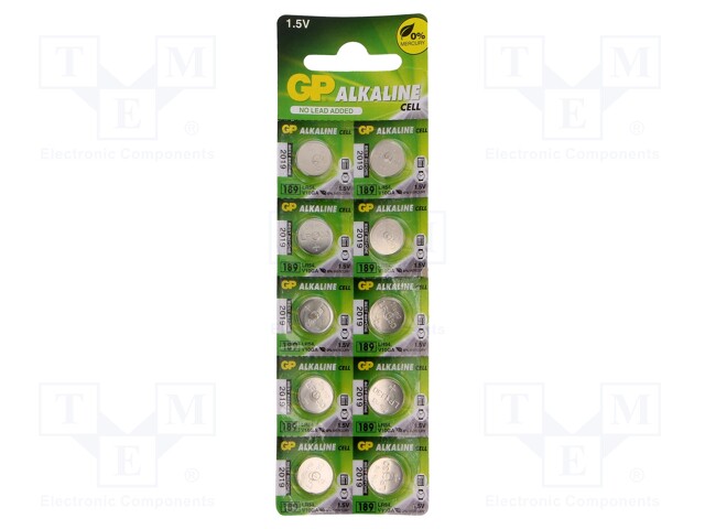 Battery: alkaline; 1.5V; LR1130,LR54,coin; Batt.no: 10; Ø11.6x3mm