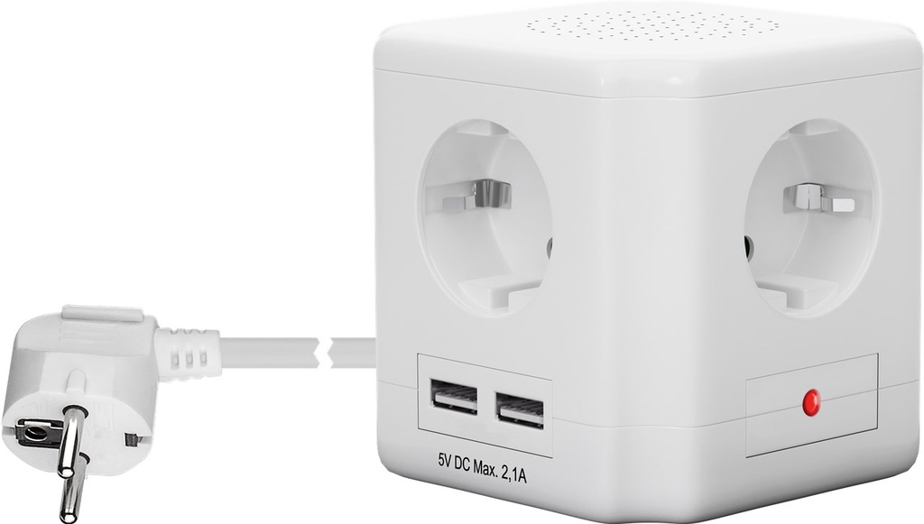 4-way socket cube with switch and 2 USB ports; 230V; 16A; 1.5m