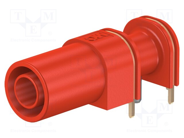 Socket; 4mm banana; 24A; 33mm; red; gold-plated; PCB,on panel