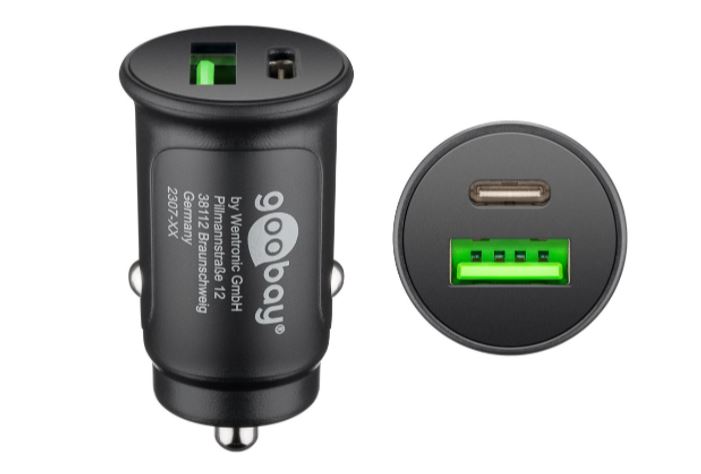 Dual-USB Auto Fast Charger USB-C™ PD (Power Delivery); Sup.volt: 12/24VDC; black