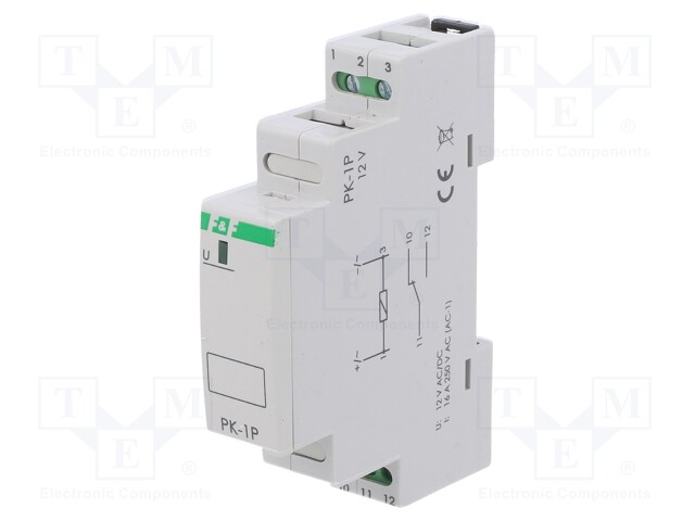 Relay: installation; SPDT; 12VAC; Ucoil: 12VDC; DIN; 16A; -25÷50°C