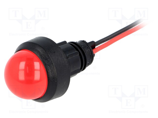 Indicator: LED; prominent; 220VDC; Cutout: Ø13mm; IP40; 300mm leads
