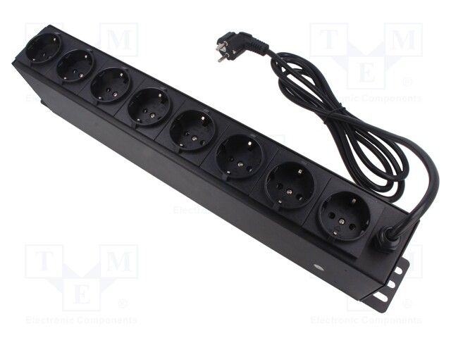 Plug socket strip: protective; Sockets: 8; 230VAC; 16A; black; 2m