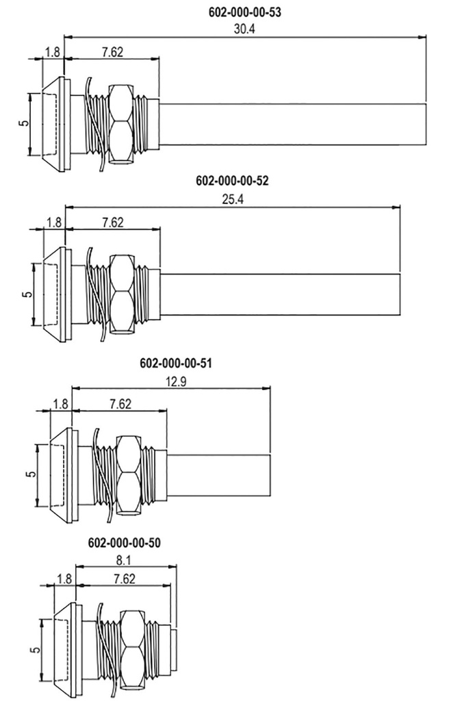 Indicator: body; Ø5mm; IP67; nickel plated brass; L: 25.4mm