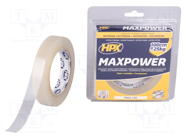 Tape: fixing; W: 19mm; L: 5m; D: 1mm; V: double-sided; acrylic