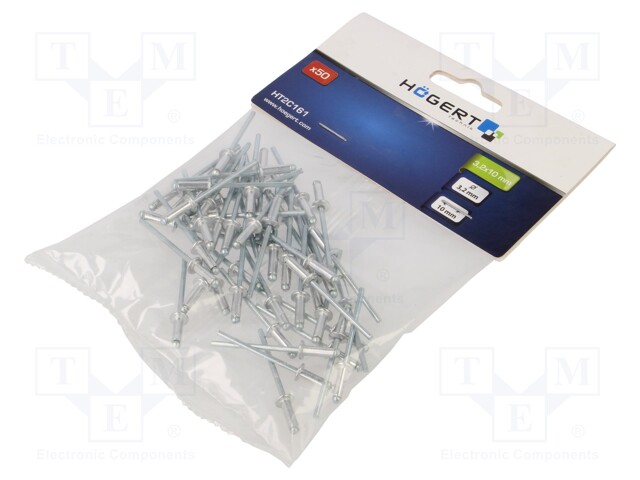 Rivet; aluminium; Rivet diam: 3.2mm; L.rivet: 10mm; 50pcs.