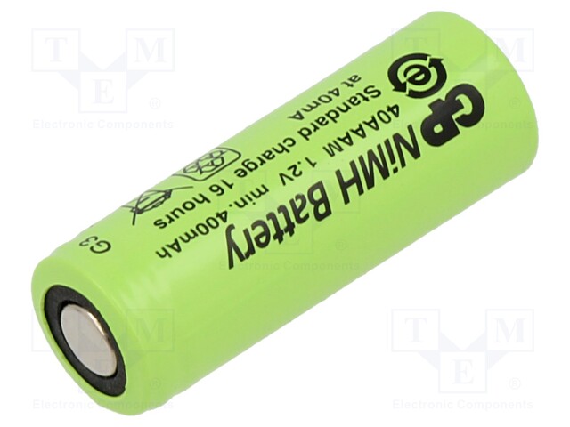Re-battery: Ni-MH; 2/3AAA; 1.2V; 400mAh; Ø10.2x29.3mm; 40mA