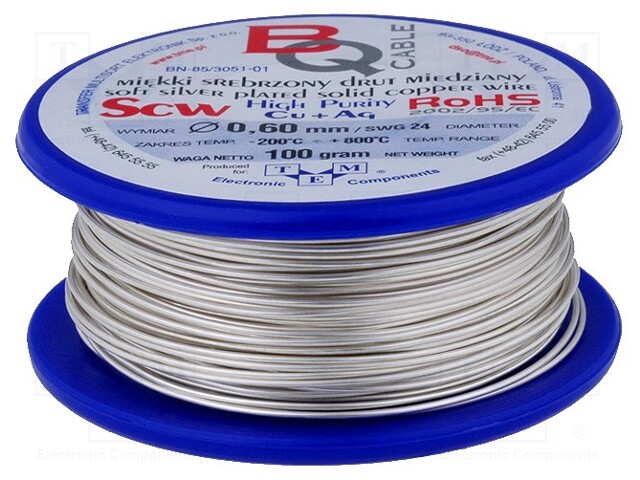 Silver plated copper wires; 0.6mm; 100g; 40m; -200÷800°C
