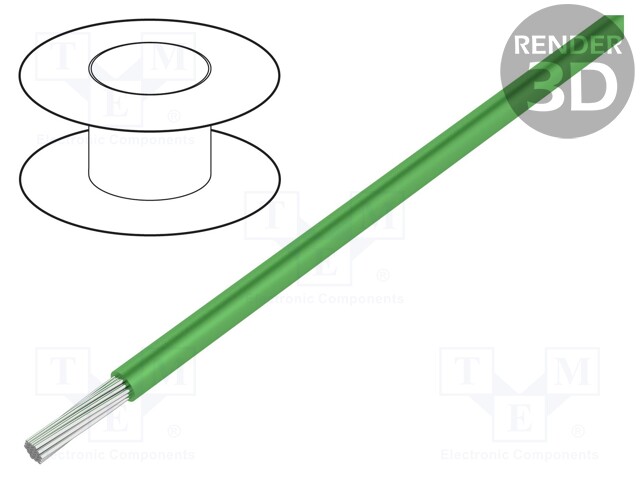 Wire; UL AWM 1213; stranded; Cu; 28AWG; green; PTFE; 600V; 30,5m