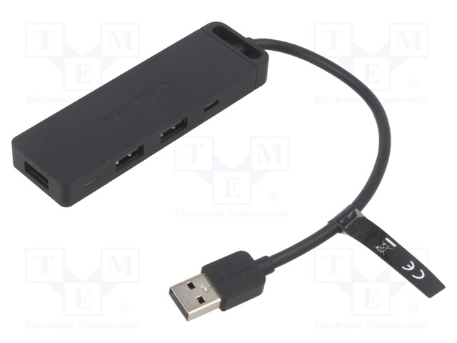 Hub USB; microSD,SD,USB A socket x3; USB 2.0; PnP; black; 480Mbps
