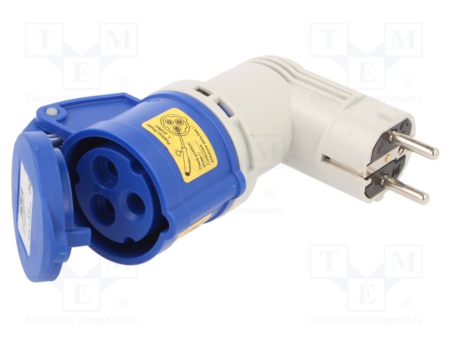 Connector: AC supply; adapter; male/female; 16A; 230VAC; IP20