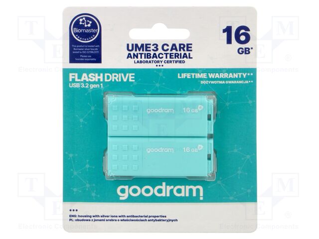 Pendrive; USB 3.2; 16GB; R: 60MB/s; W: 20MB/s; USB A; mint