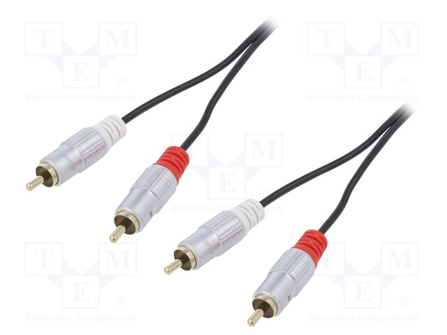 Cable; RCA plug x2,both sides; 0.5m; Plating: gold-plated; black