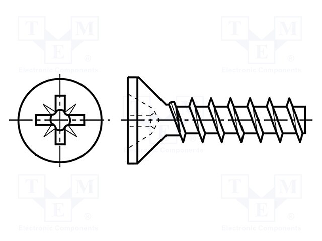 Screw; for plastic; 2,5x12; Head: countersunk; Pozidriv; steel