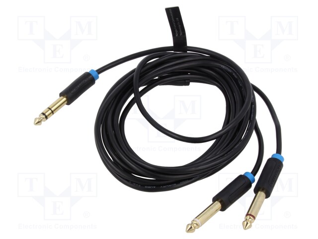 Cable; Jack 6.3mm 2pin plug x2,Jack 6,3mm 3pin plug; 3m; black