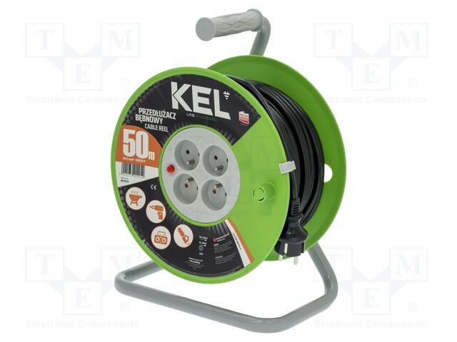 Extension lead; reel; Sockets: 4; PVC; black; 3x1,5mm2; 50m; 16A
