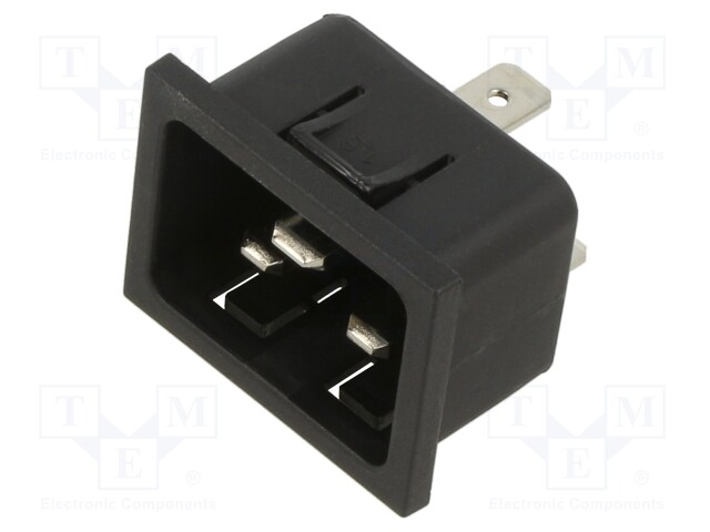 IEC Power Connector, IEC C20 Inlet, 20 A, 250 VAC, Quick Connect, Snap-In